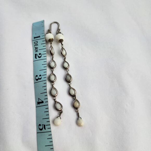 Sterling Silver Earrings Extra Long White Natural Stone Quartz Crystals Teardrop - Picture 4 of 5